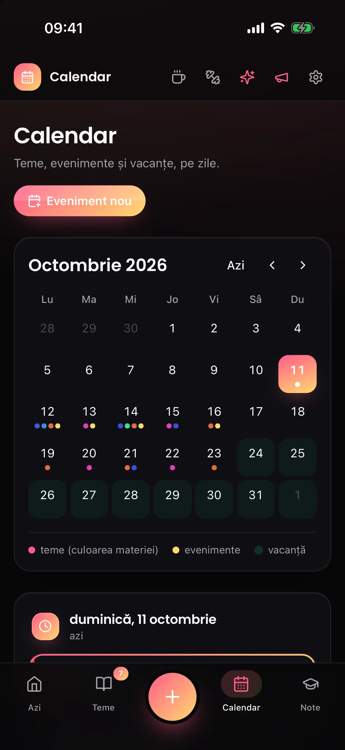 Calendarul lunii.